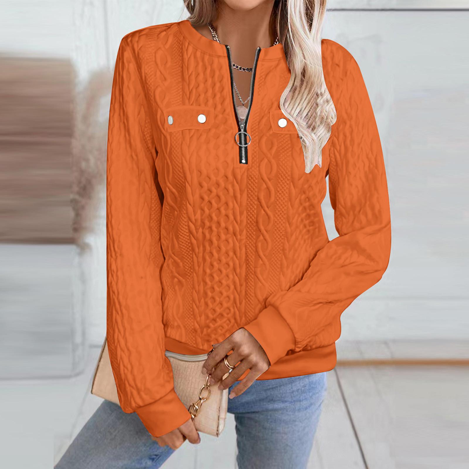 

Женская Мода С Длинным Рукавом Однотонный Повседневный Воротник Молния Длинный Рукав Толстовка M шафрановый