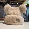 Solid Color Knitted Warm Cap Thickened Bear Ear Hat Fashion Plush Cap  Winter Outdoor