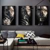African Woman Art Black And Gold Portrait Canvas Paintings Poster Print Wall Art Picture Home Decor For Living Room Frameless