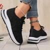 Fashion 2025 New Casual Breathable Mesh Shoes Women Summer Lace Up Soft Sole Medium Heel Sneaker Fashion Lace Hollow Out Running Shoes