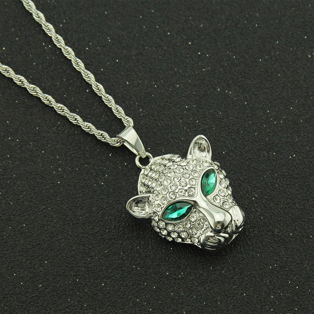 European & American Fashion Rhinestone Leopard Head Hip Hop Necklace