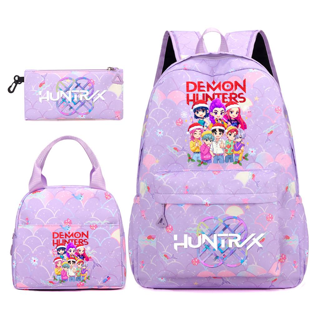 3Pcs/set Christmas Kpop Printed Backpack Handbag Pencil Case for Teenger Student Girl Boy Schoolbag Kid Bookbag Large Capacity Travel Bag Kid Gift