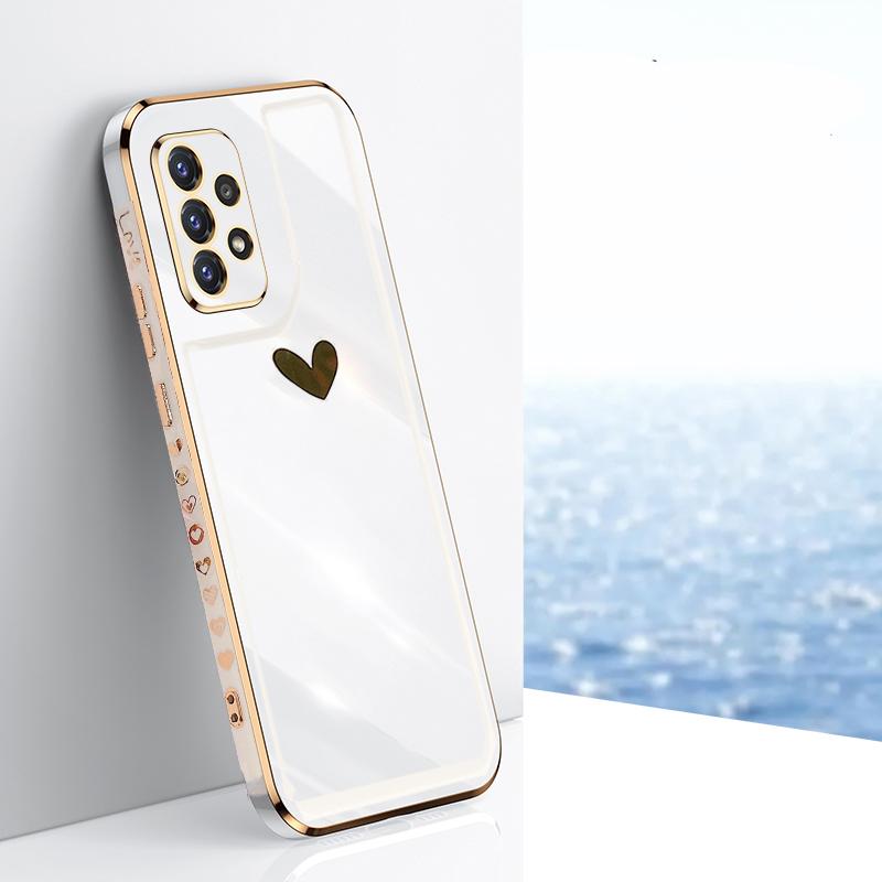 Quadratische Spiegelbeschichtung Liebesherz-Telefonhülle für Samsung Galaxy A53 5G S22 Ultra A 53 S 22 Goldrahmen Silikon-TPU-Abdeckungsschale