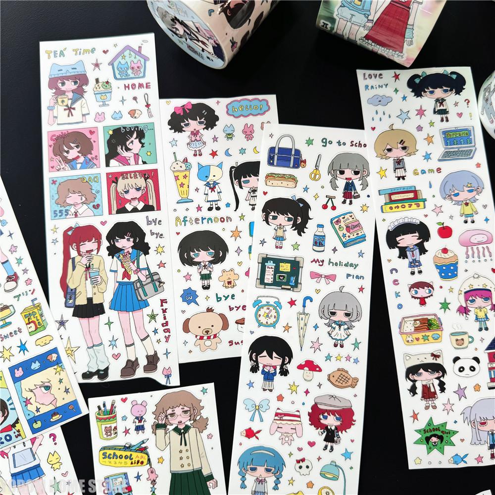One Cycle Cute Hand-drawn Anime Cartoon Girl Stickers 35-50cm for Craft Supplies Scrapbooking Material Phone