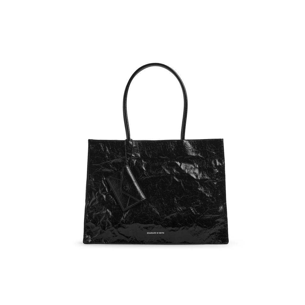 New CHARLES&KEITH PU Shoulder Bag, Handbag, Tote Bag, Shoulder Bag Tubas Women's Jet Black/Cream Milk White CK2-30782346