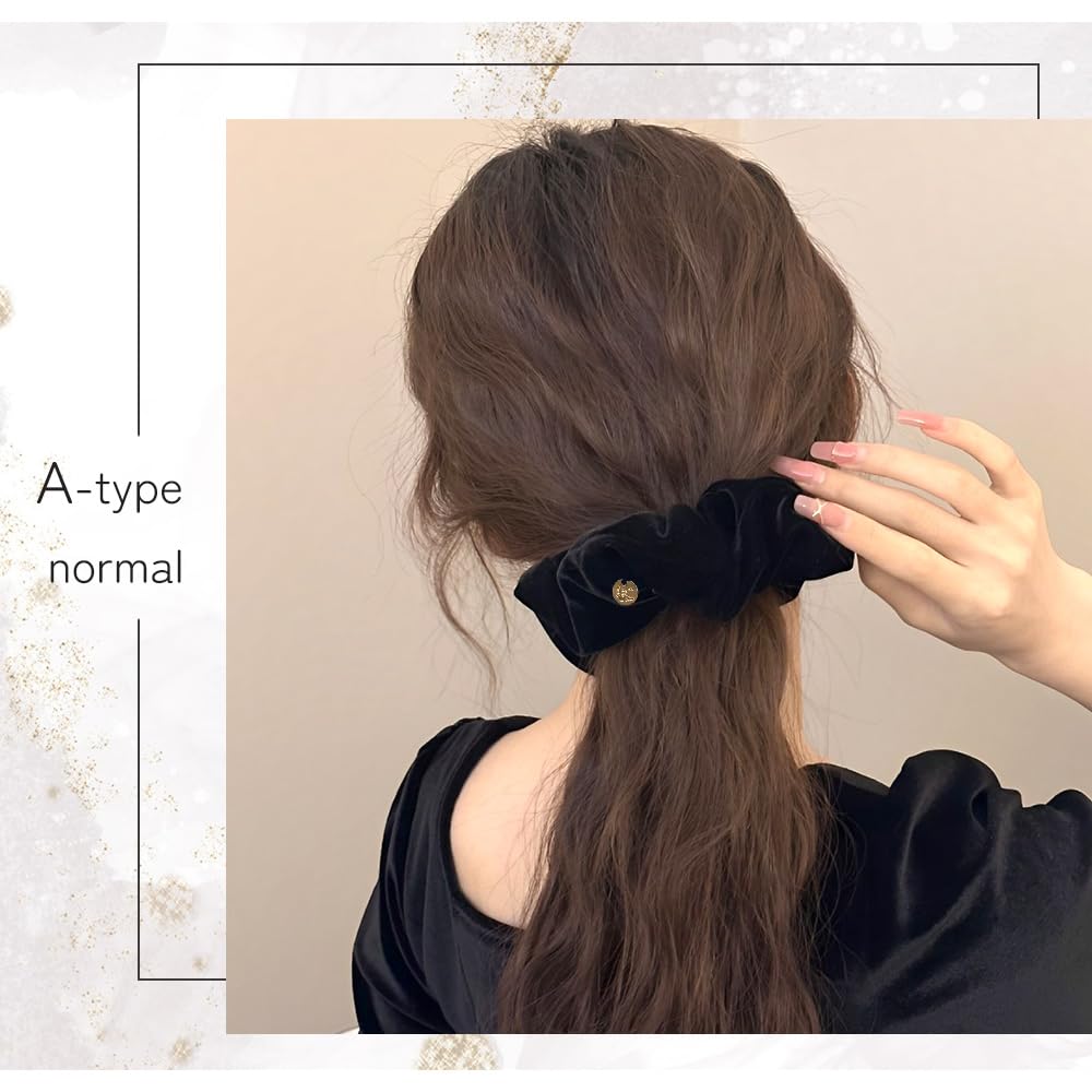 Velour Hair Hair Hair Hair Velour [MILASIC] Scrunchie, A-Normal, Small, Women's Accessory, Velour, Black, Ribbon, Clip, Tie, Tie, Stylish, Cute,