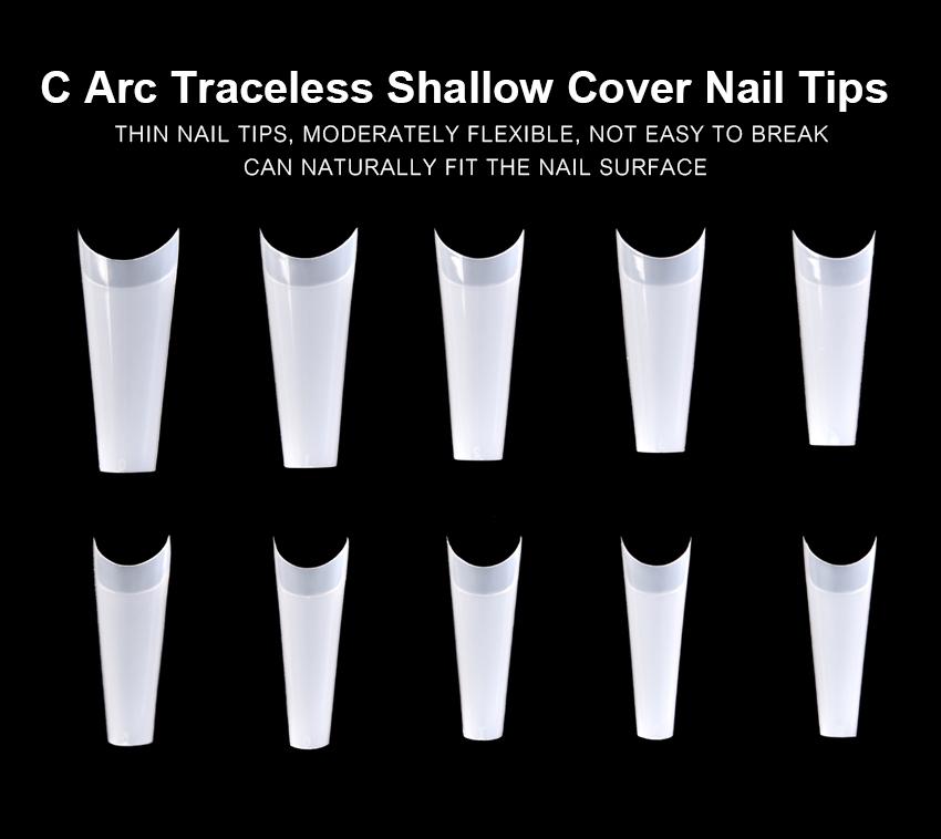 kads 500pcs Traceless Shallow Cover False Nail Tips White Nature Clear 10 Sizes Nail Art No-Crease Fake Nails Manicure Tools