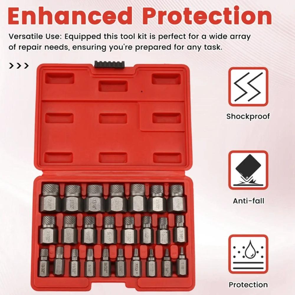 25Pcs Multi-Spline Bolt Extractor Set Double Head Screw Remover Set  Remover Power Tools