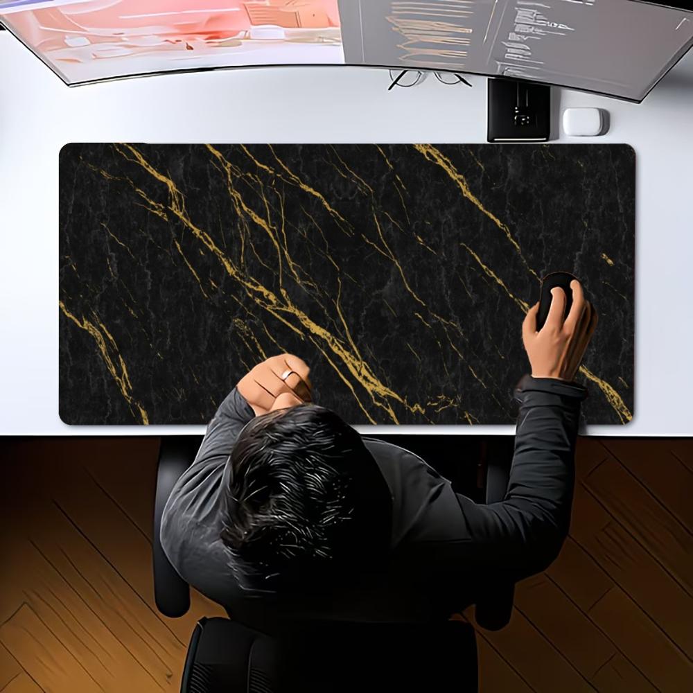 XXL Large Gaming Mouse Pad Black Gold Marble Deskmat Overlock Non‑Slip Rubber Keyboard Mats Laptop Mousepads For Office Gamer