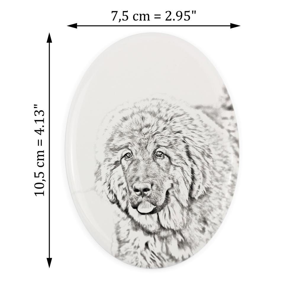 Tibetansk Mastiff, Do khyi - mindeplade med et billede af en hund, gravsten med et tryk, personlig oval plade fra mærket Art-Dog