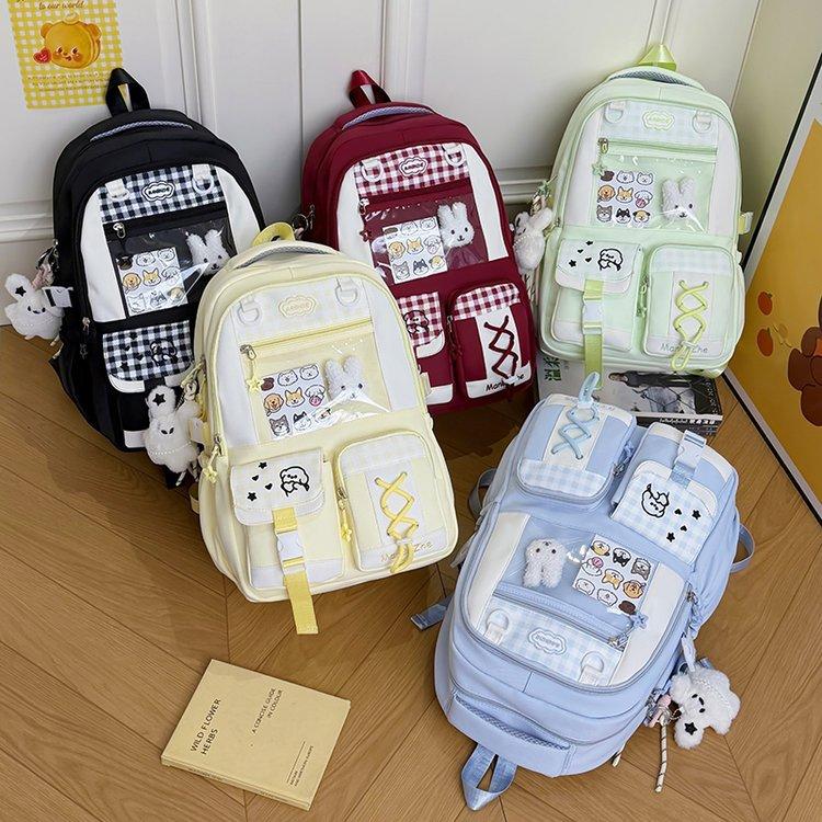 Schoolbagins niche plaid style schoolbag female cute foreign style junior high school girls primary school students grades 1-1 large capacity double