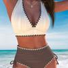 European and American Women's Bikini Swimsuit Popular Color Matching Fashionable Sexy Backless Vacation Beach Hot Spring New