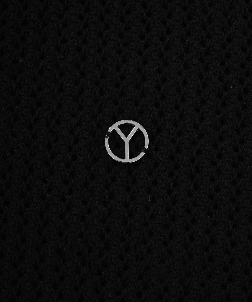 OHY Metal Logo Net Half Polo Knit-Black