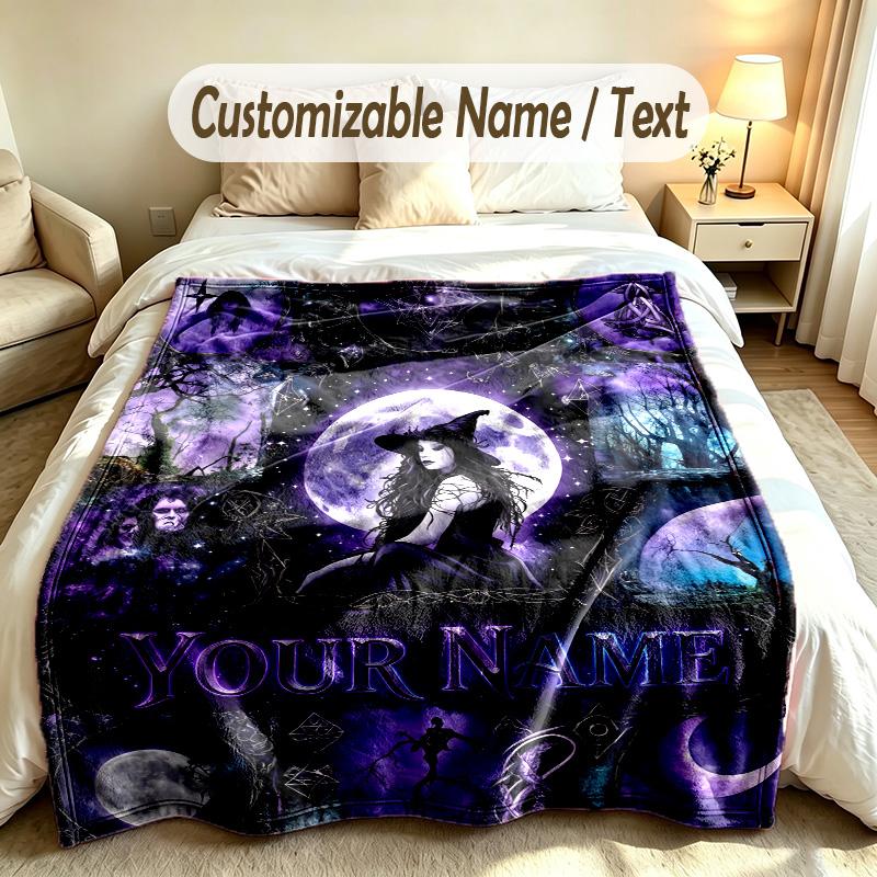 Witchcraft Theme Custom Blanket Personalized Name & Text Customized Soft Warm Throw Blanket Home Decor