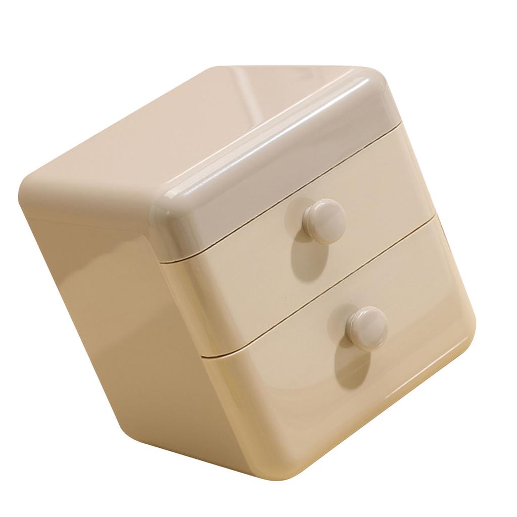 Desk Storage Box with 2 Drawers and   Lid Plastic Cute     Desktop Jewelry Stationary   for Home Dorm