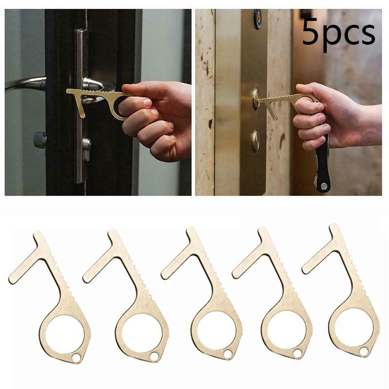 Safety And Health Focused Contactless Handle Key Opener In Golden Alloy
