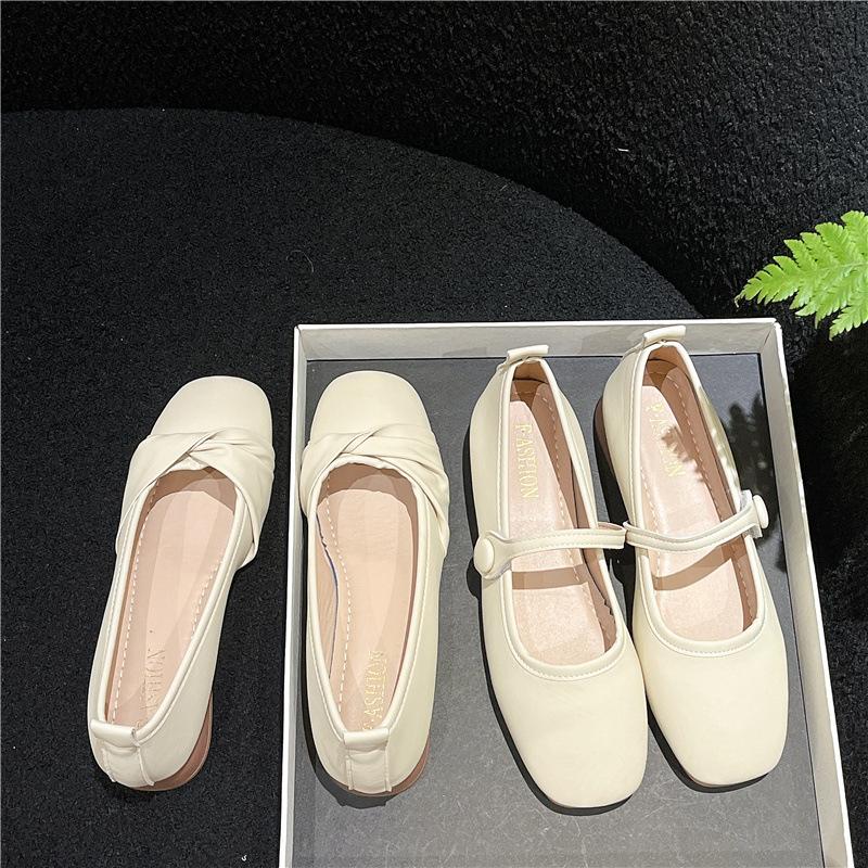 Fashion Square toe low order shoes for women in spring 2025 thick heeled women's shoes gentle evening style small leather shoes