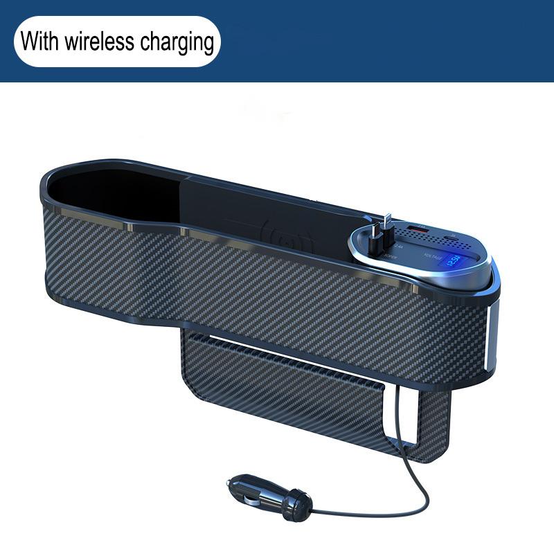 Universal Car Seat Gap Organizer With Cup Holder Auto Console Side Pocket With Wireless Charging For IOS TypeC Retractable Cable