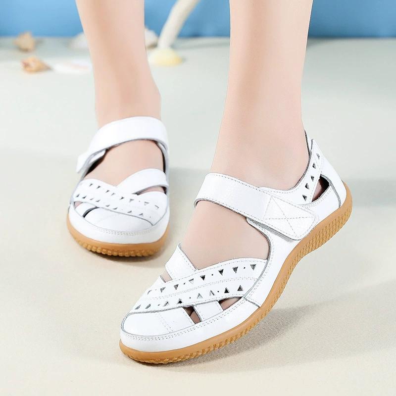 Women's Summer PU Leather Big Size Hollow Out Sandals Solid Color Casual Cave Shoes