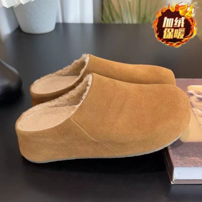 French Bag Head Birkenstock Half Slippers Wear Autumn and Winter New Velvet Slippers Half Single Shoes