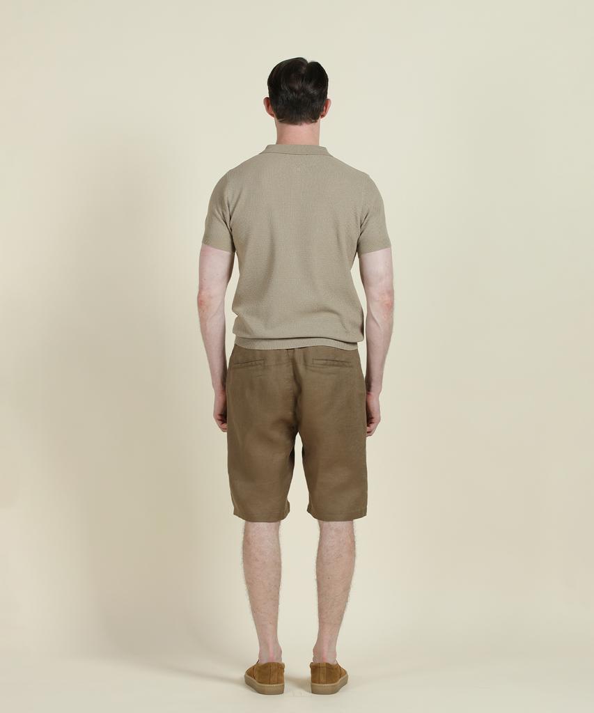 PANICALE Beige Short-Sleeve Zip-Up Polo Knit