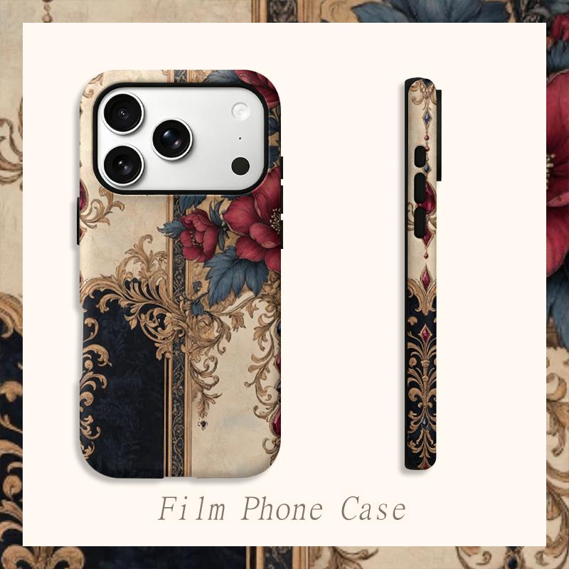 Opulent Premium Vintage Rose Baroque Damask Art Graphic Film Aesthetic Protective Shockproof Bumper Phone Case Cover For iPhone 14 15 16 Pro Max Plus
