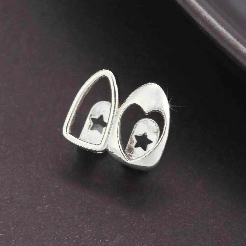 2pcs Set Hip-hop Gold Color Hollowed Hearts Zircon Inlay Stainless Steel Dental Grills for Women Men Teeth Jewelry Accessories