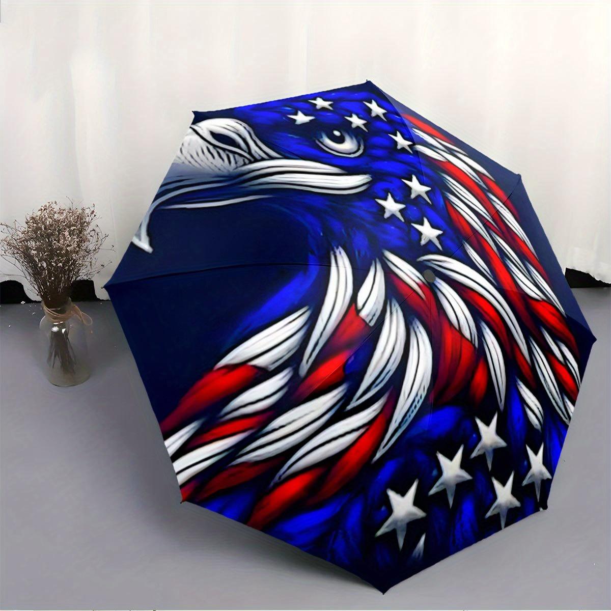 Folding umbrella American flag-inspired eagle design, patriotic  background Creative portable folding umbrella, suitable for a