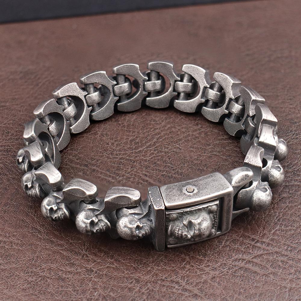 Vintage Men's Domineering Skull Bracelet Trendy Stainless Steel Charm Bracelet Punk Hip Hop Motorcycle Bangle Jewelry