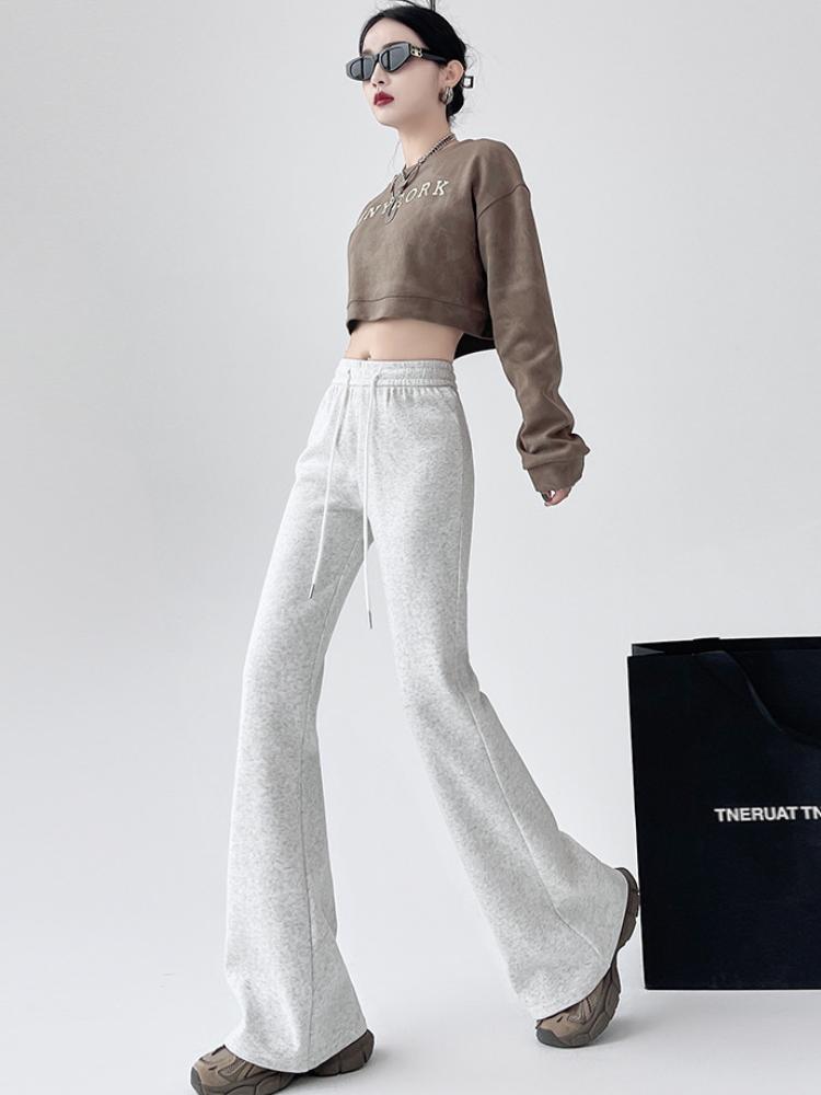 Pantaloni evazați retro americani pentru femei, toamnă, eleganti, pantaloni sport slim fit, gri, lungi, largi