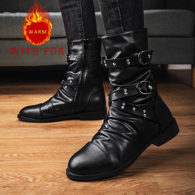 Men's Black motorcycle boots Trendy and personalized designer styles Party Nightclub Outdoor shoes for autumn and winter New-45