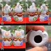 Waza No Kura Stylish Lucky Charm Kutani Ware Pair White Glaze with Perfect for Grand 60th 70th 77th Birthday Feng Shui Interior Decor Maneki-neko