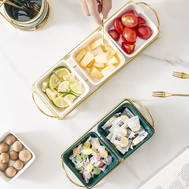 Divided Ceramic Snack Serving Platter with Lid and Stand