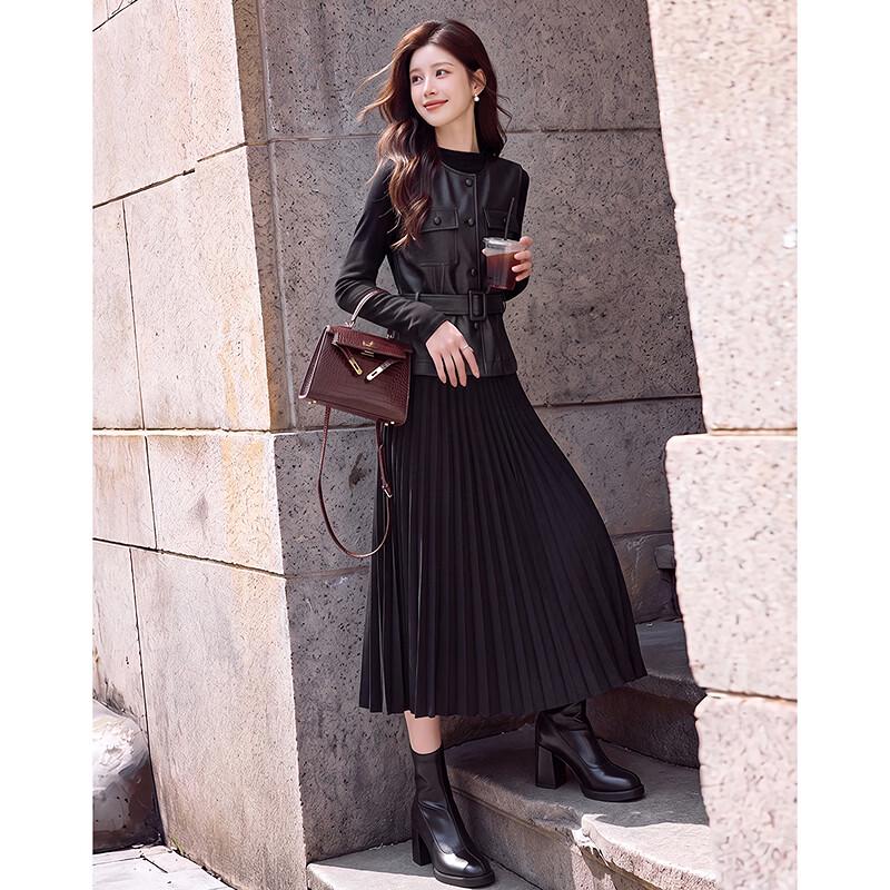 Elegant Sleeveless PU Vest and Midi Dress Set