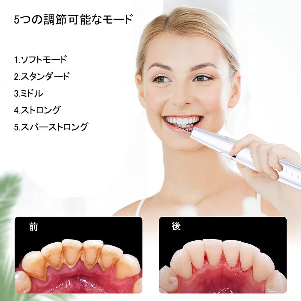 UJHOSLD Ultrasonic Teeth Cleaner, Oral Irrigator, USB Rechargeable, Portable Teeth Cleaner with 5 Adjustable Modes and LED Light, Cleaning Kit