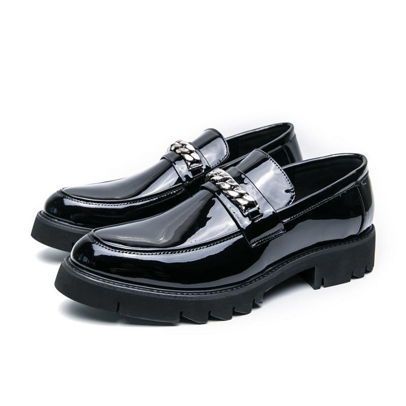 Men s Patent Leather Chunky Heel Loafers: Shiny & Thick-Soled Casual Shoes 43