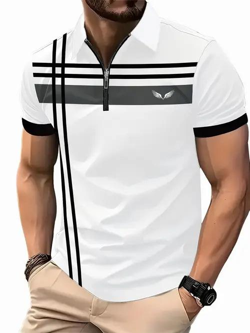 Fashion essential! Men's short sleeve polo with zip, king logo, stylish casual top.