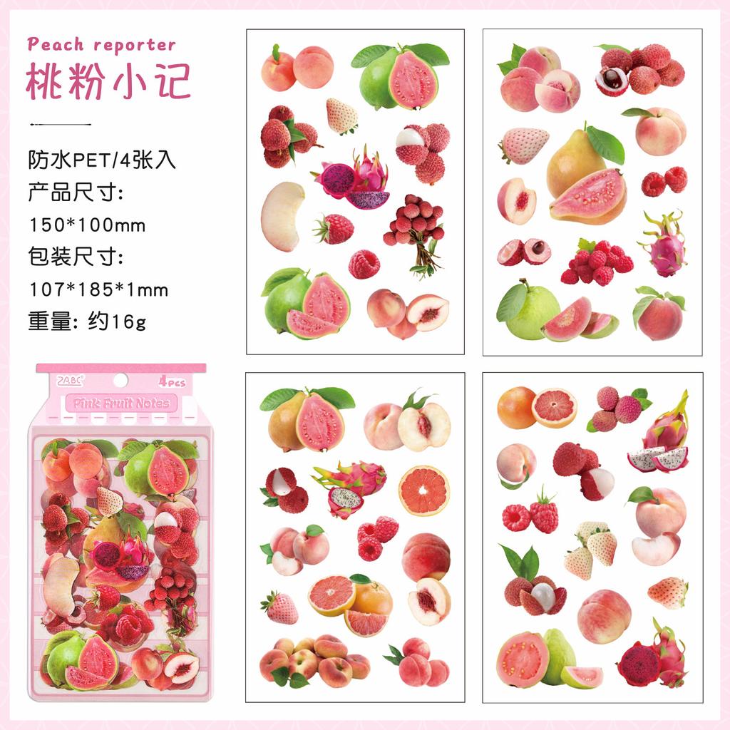 4 Sheets Fruit Theme Flat Stickers, Fresh Cute Style Journal Decor, Diary Album DIY Collage Material