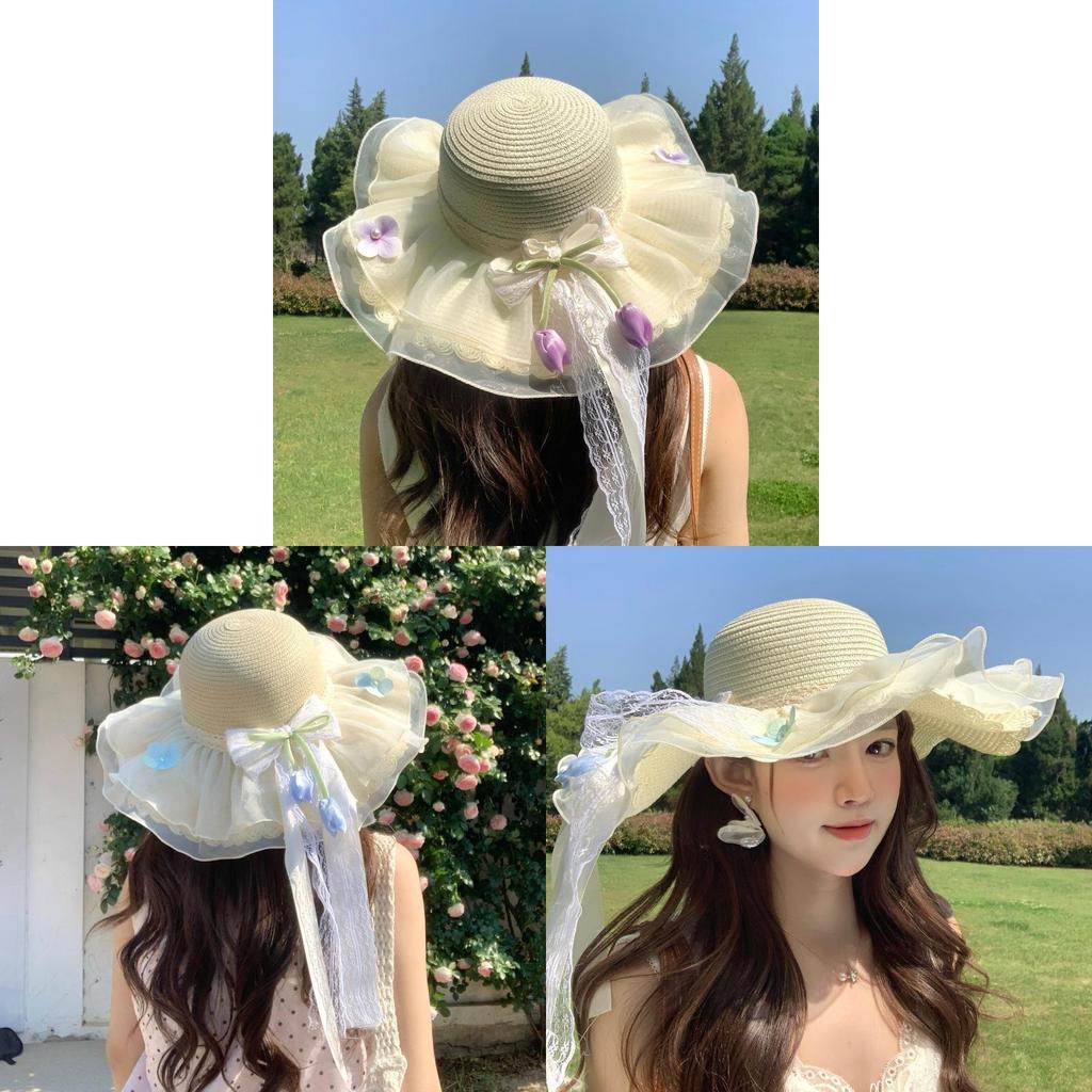 Summer Straw Hat With Large Brim For Beach And Sun Protection