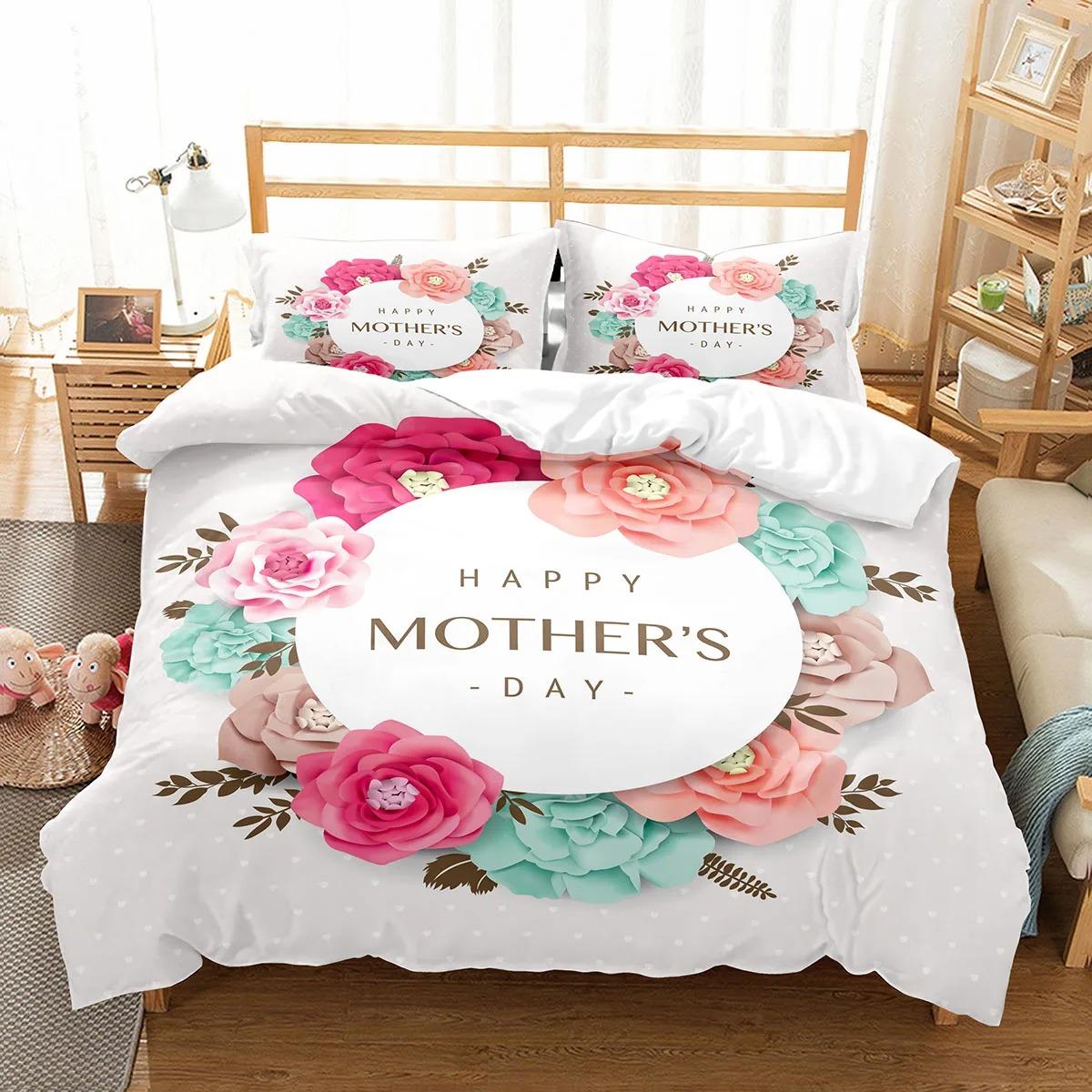 

Comforter Romantic Floral Pink Cherry Blossoms Twin Full Queen Happy Mother S Day Bedding Set For Girl Women Gifts Comforter (quilt)-EU Single(135*200cm)3pcs