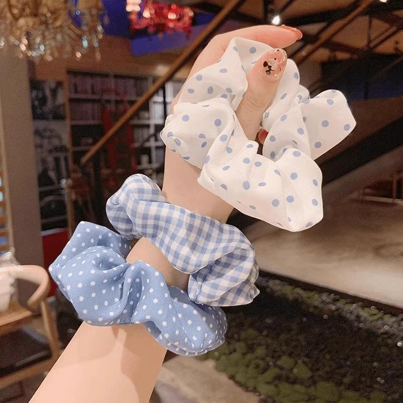 Blue Polka Dot & Floral Sea Salt Scrunchie Hair Tie