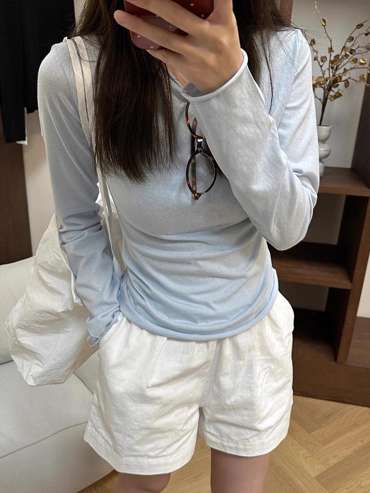 Women's Slim Fit Long Sleeve Purple T-Shirt for Spring/Autumn