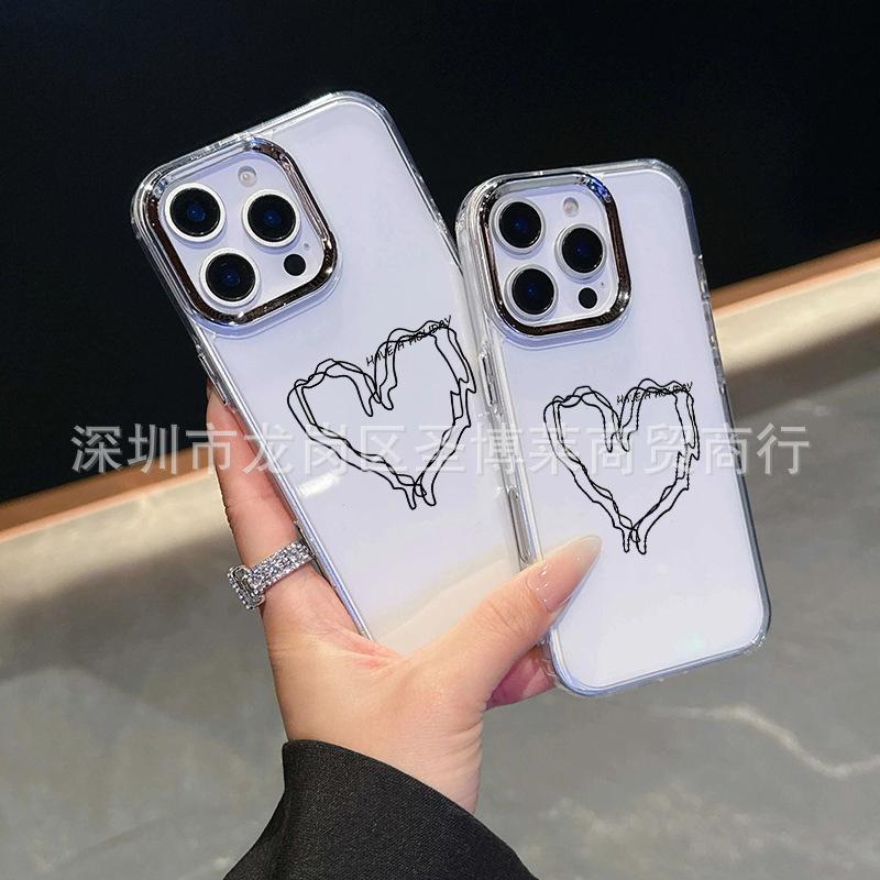 Line love applies to iPhone15promax mobile phone case Apple 16 electroplated photo frame 14/13 protective case 17