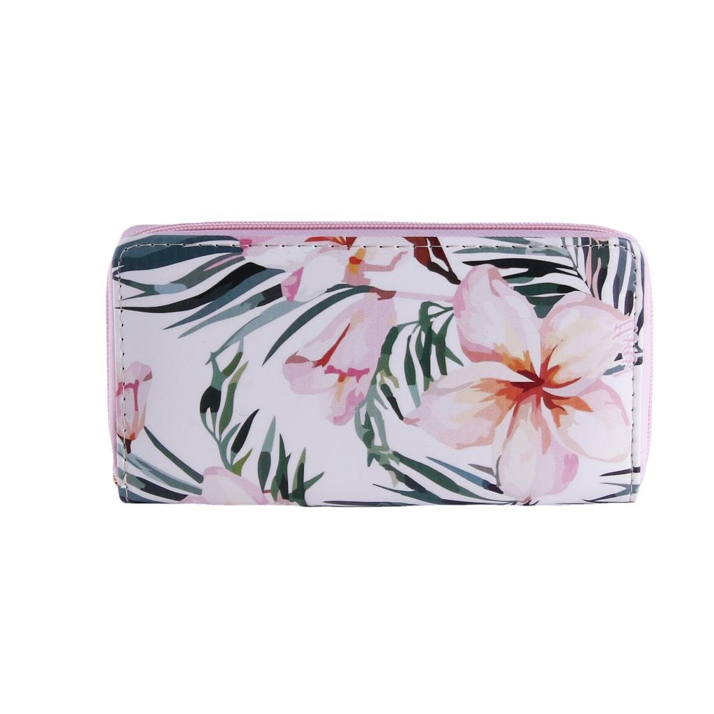 Tropical Flower Long Zipper Wallet, Wallet Clutch Card Bag