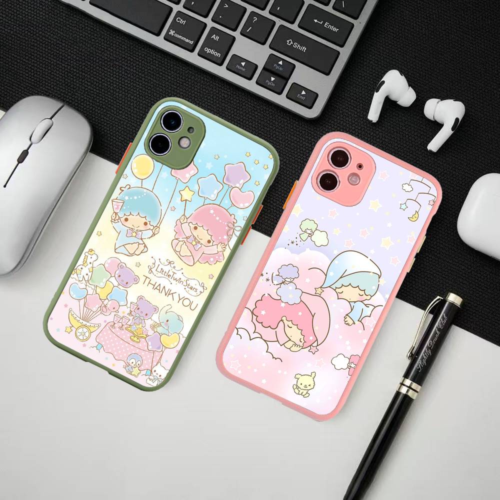 L-Little Twin Stars Phone Case For iPhone 13 12 X XS MAX Pro Max 16 15 11 14 Pro Max Shockproof Matte Cover