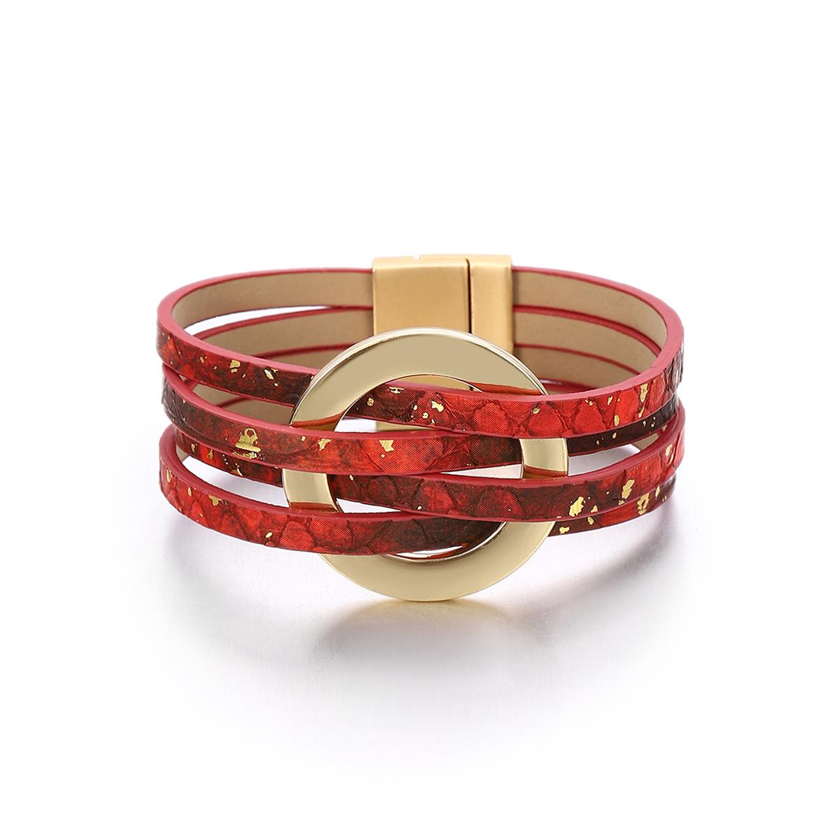 

Стильный многослойный женский кожаный браслет с магнитной застежкой - европейская и американская мода