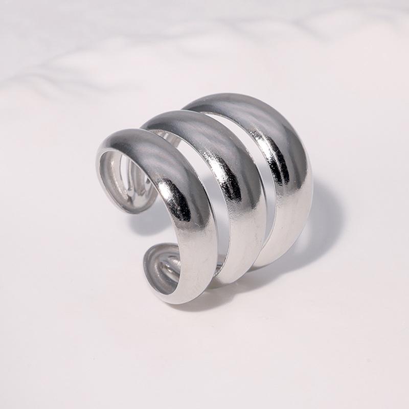 Stainless Steel Geometric Open Ring for Men Women Minimalist Glossy Thick-Line Knuckle Ring Vintage Trend Versatile Jewelry Gift
