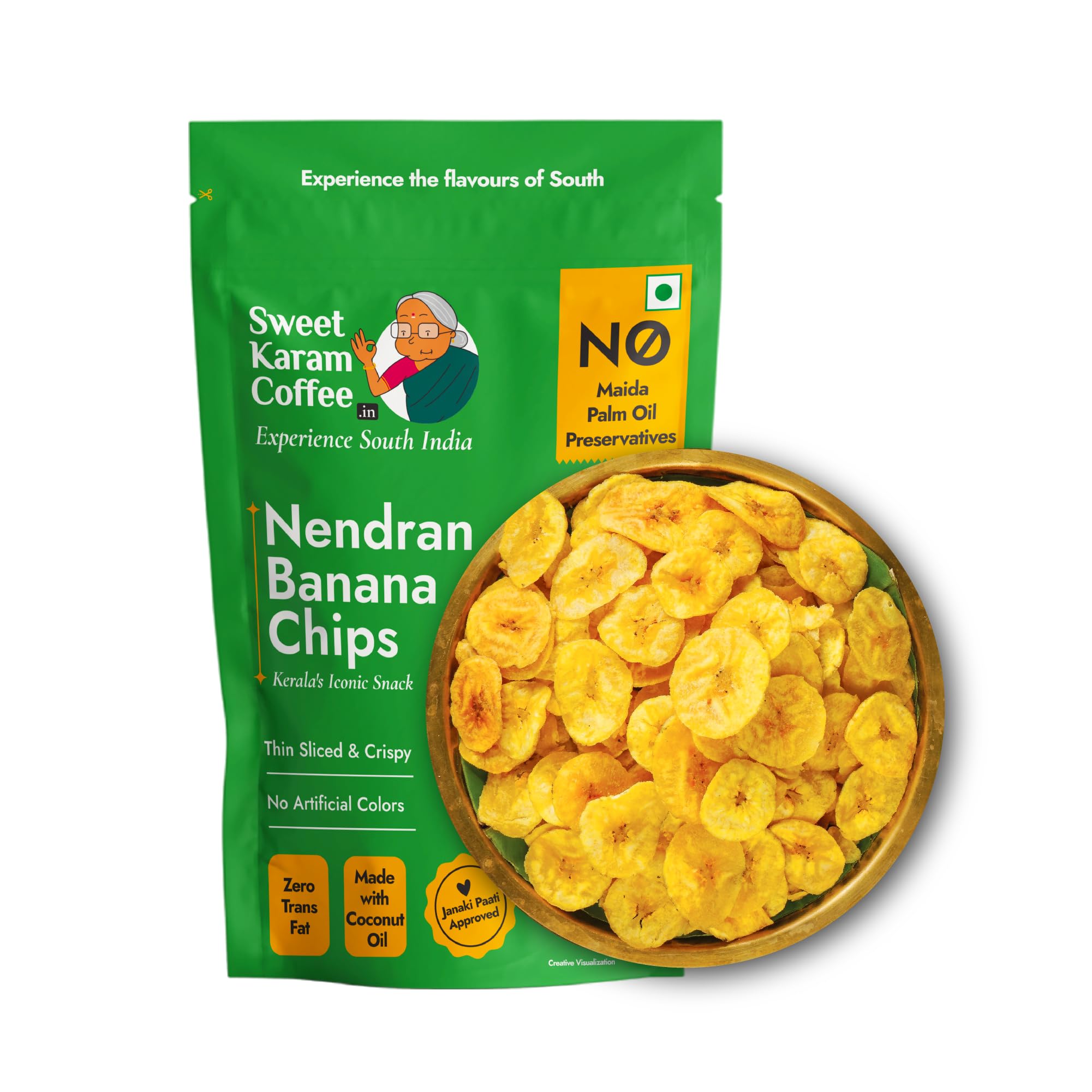 

Sweet Karam Coffee Nendran Banana Chips - 95 grams | Made with 100% Coconut Oil | No Preservatives | Kerala Special Crispy, Thin Sliced Yel