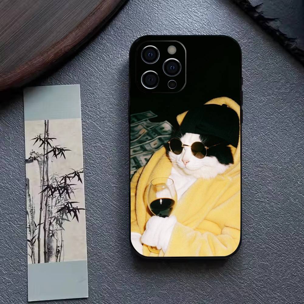 Funny C-Cute Cat Phone Case For iPhone 17, 16,15,14,13,12,11 Plus,Pro Max, Others Soft Black Cover