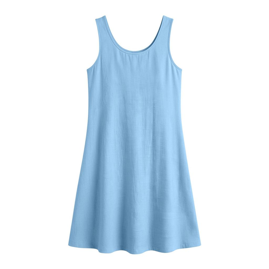 2026 Sommer Strand Locker V-Ausschnitt Ärmellos Baumwolle Leinen Kleid für Damen
